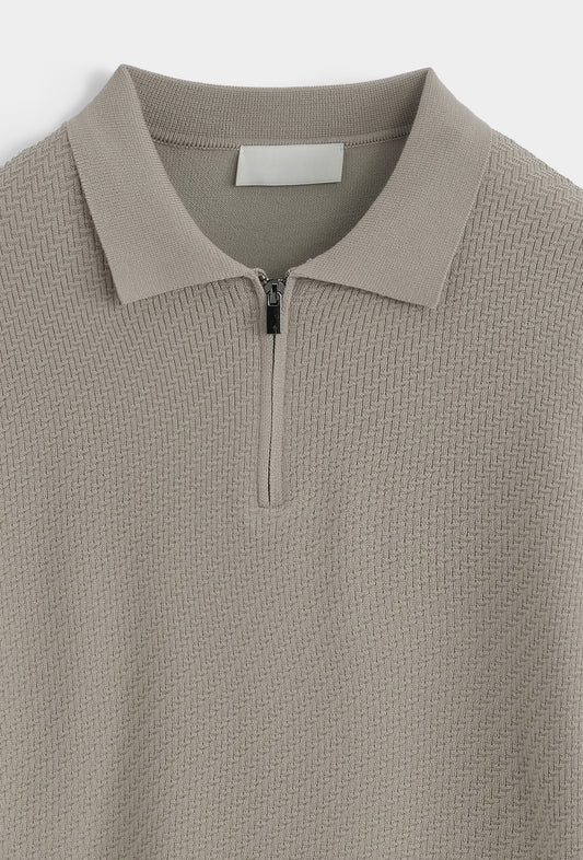 LAVK Premium Zip Knit Polo Longsleeve Beige