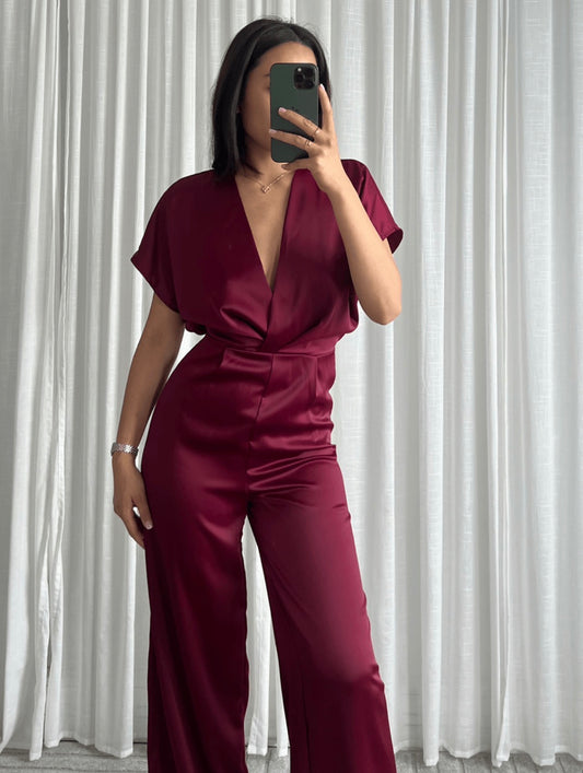 Elena Jumpsuit Satijn Bordeaux