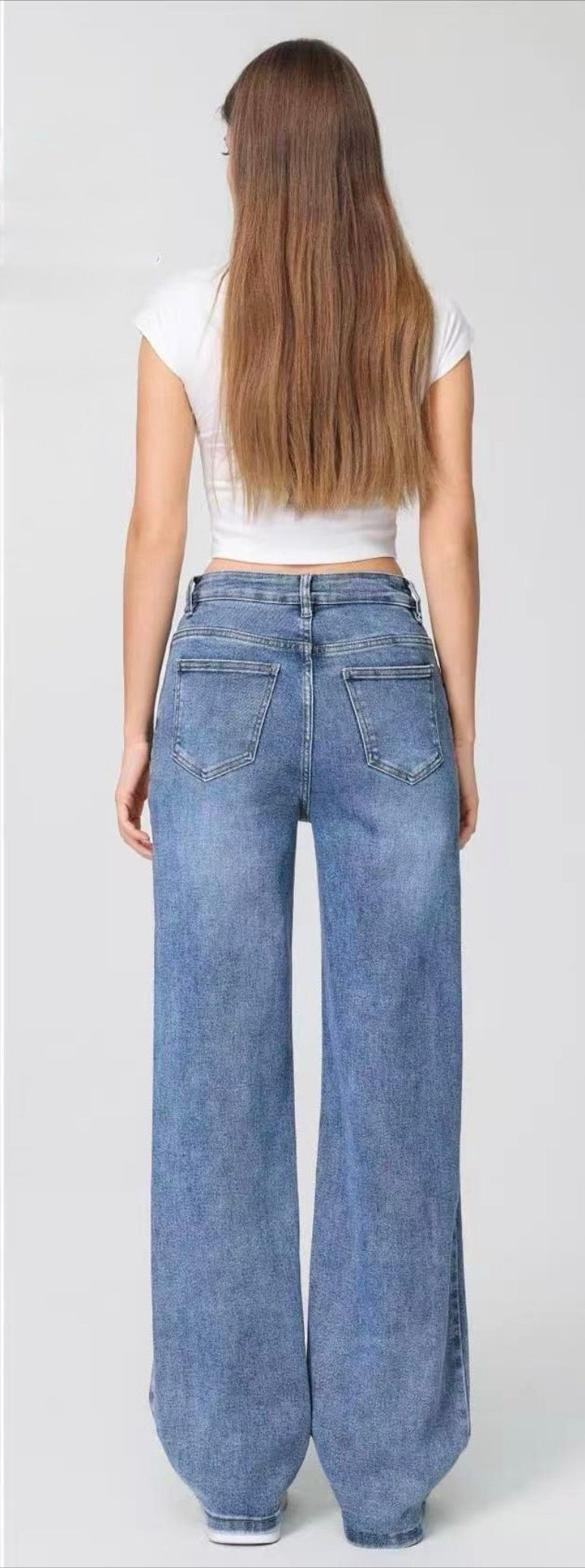 LAVK Super Stretch Wide Leg Jeans-Mid Blue