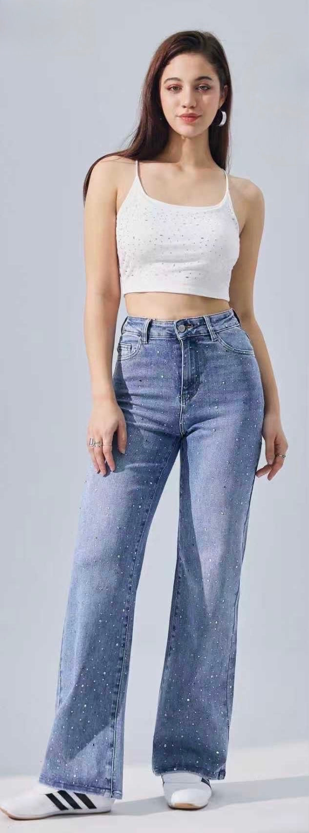LAVK Wide Leg jeans sparkle mid blue