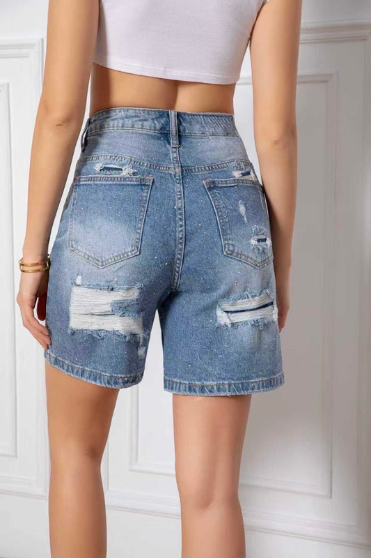 LAVK Asymmetrische Destroyed Denim Bermuda Short