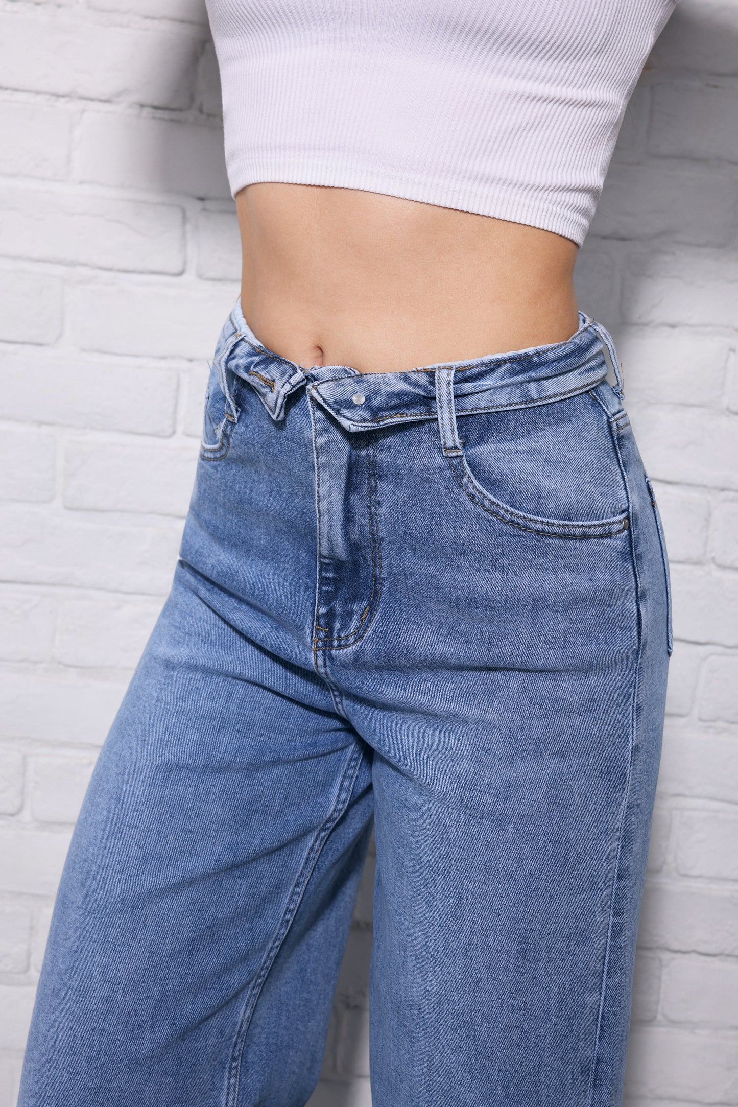 LAVK Super Stretch Tie Waist Wide Leg Jeans