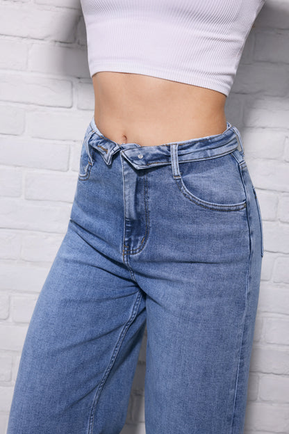 LAVK Super Stretch Tie Waist Wide Leg Jeans
