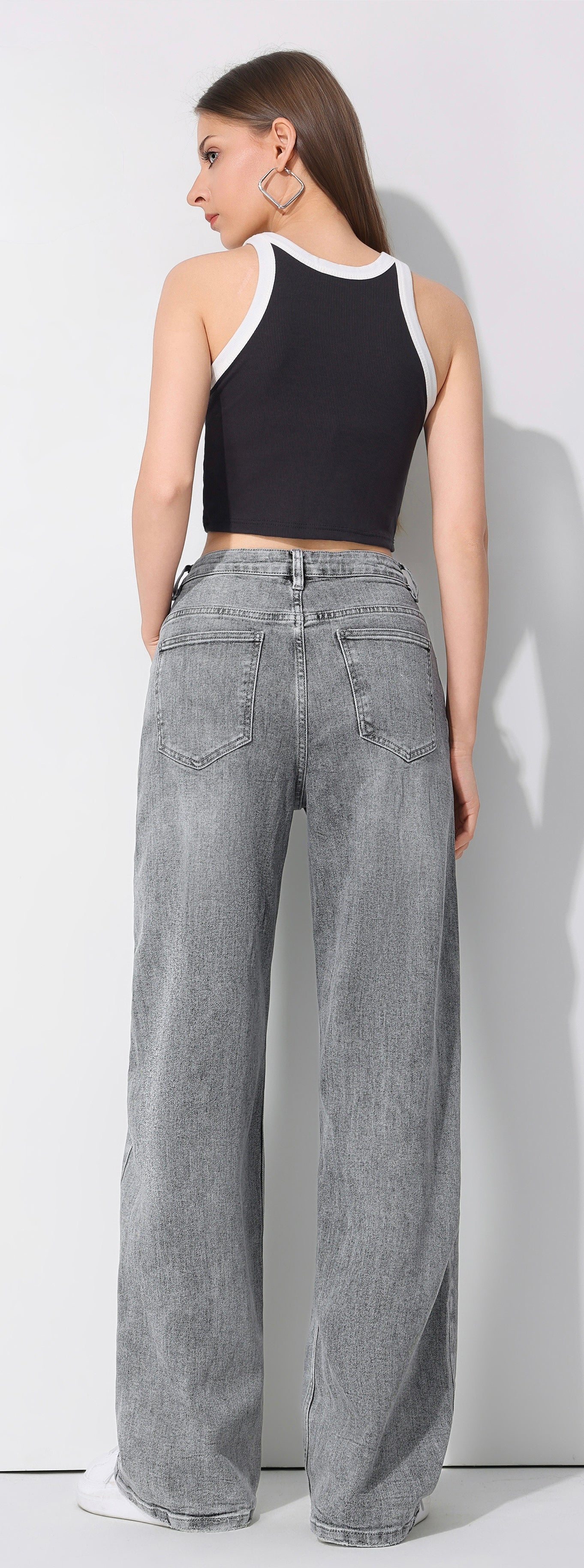 LAVK Cross Waist Wide Leg Jeans- grey