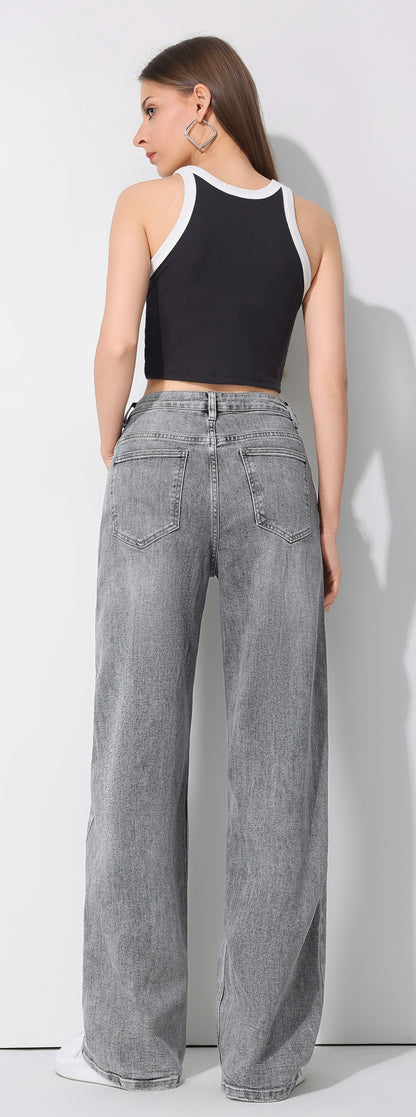 LAVK Cross Waist Wide Leg Jeans- grey