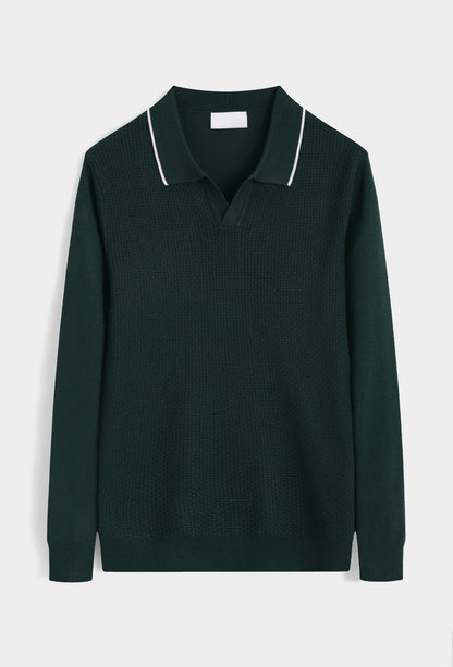 LAVK Classic Knit Polo Longsleeve Forest Green