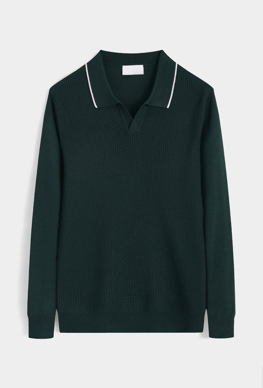 LAVK Classic Knit Polo Longsleeve Forest Green