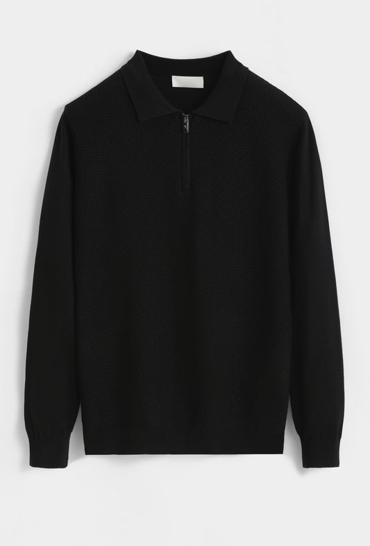 LAVK Premium Zip Knit Polo Longsleeve Black