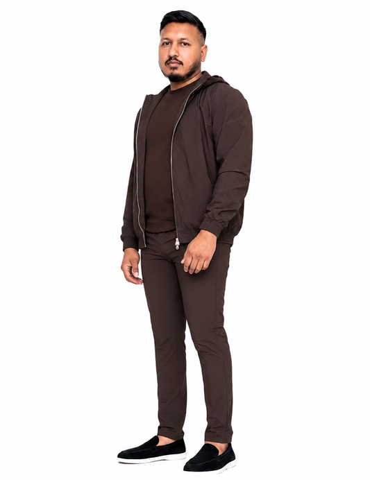 LAVK Premium Hooded Tech Set Brown – Stretch Heren Trainingspak