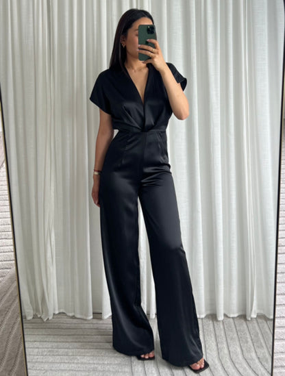 Elena Jumpsuit Satijn Zwart