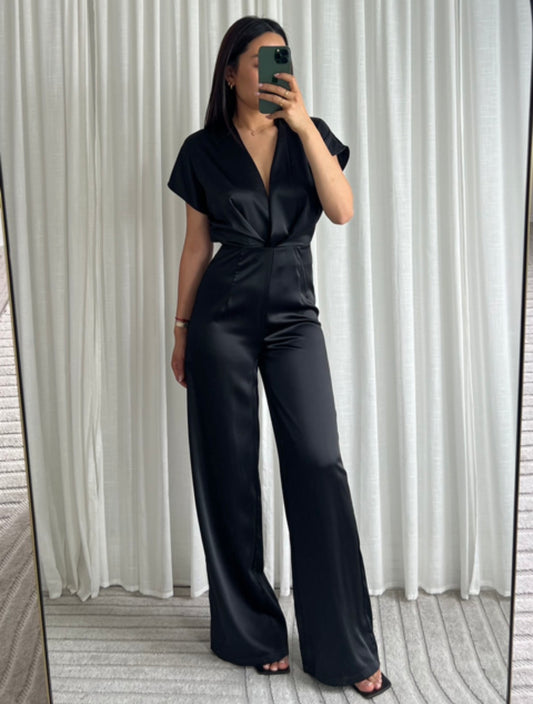 Elena Jumpsuit Satijn Zwart