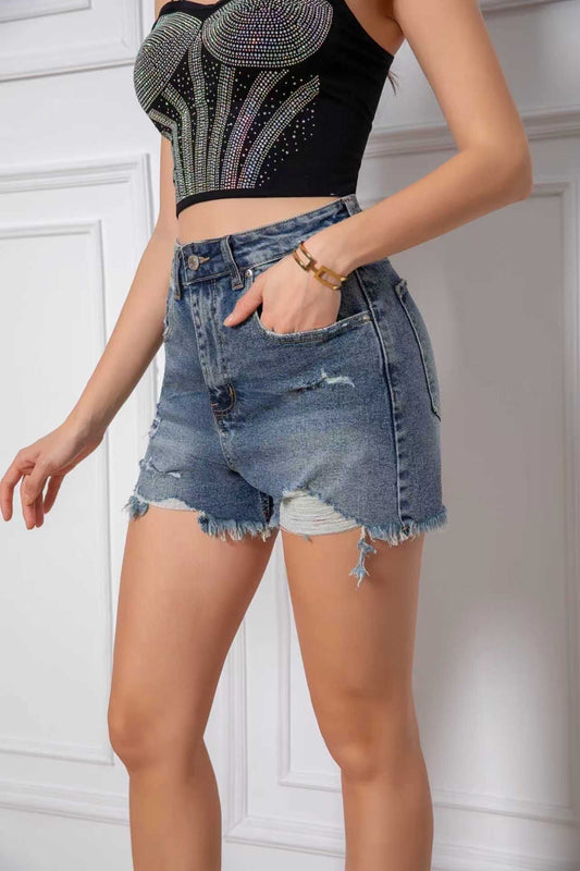 LAVK Dark Blue Destroyed Denim Short