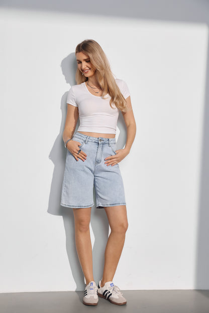 LAVK Super Stretch Bermuda Short Strass Lichtblauw