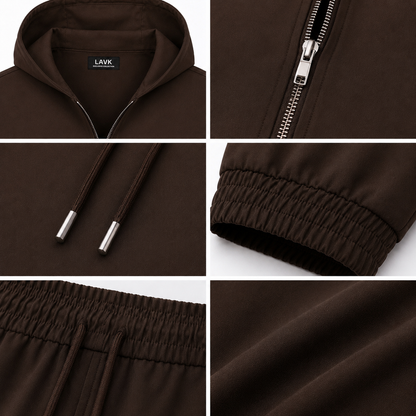 LAVK Premium Hooded Tech Set Brown – Stretch Heren Trainingspak