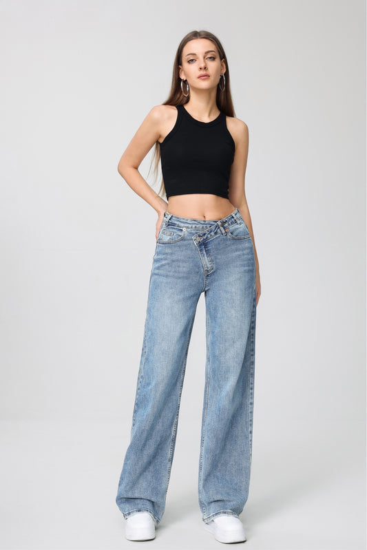 LAVK Cross Waist Wide Leg Jeans- vintage blue