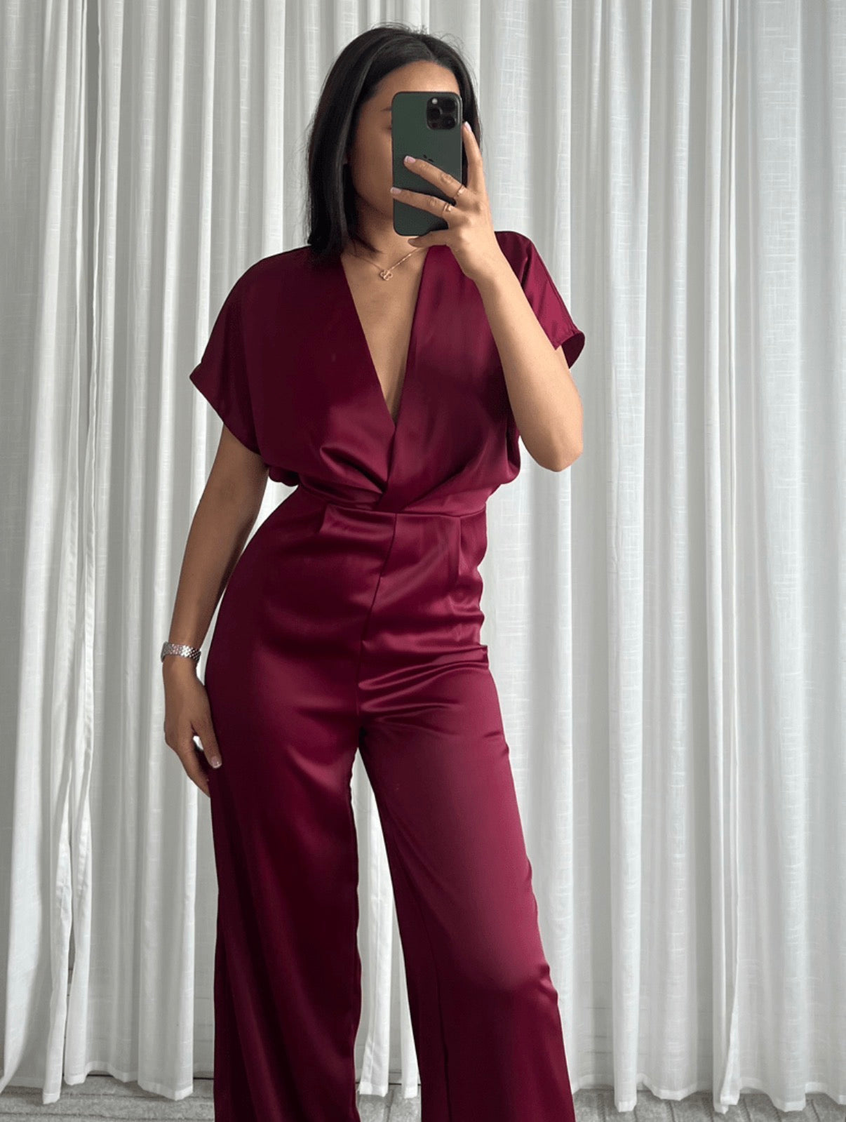 Elena Jumpsuit Satijn Bordeaux