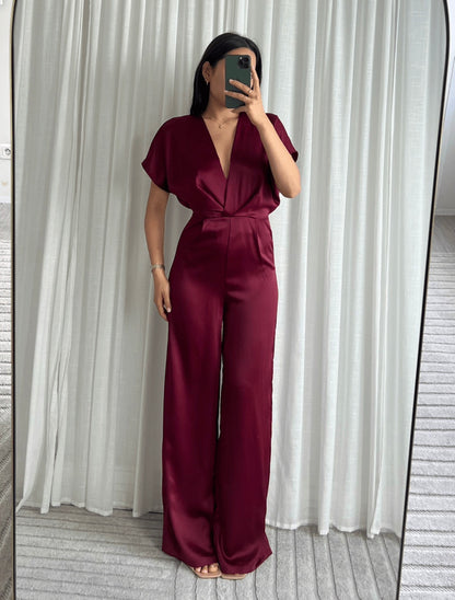 Elena Jumpsuit Satijn Bordeaux