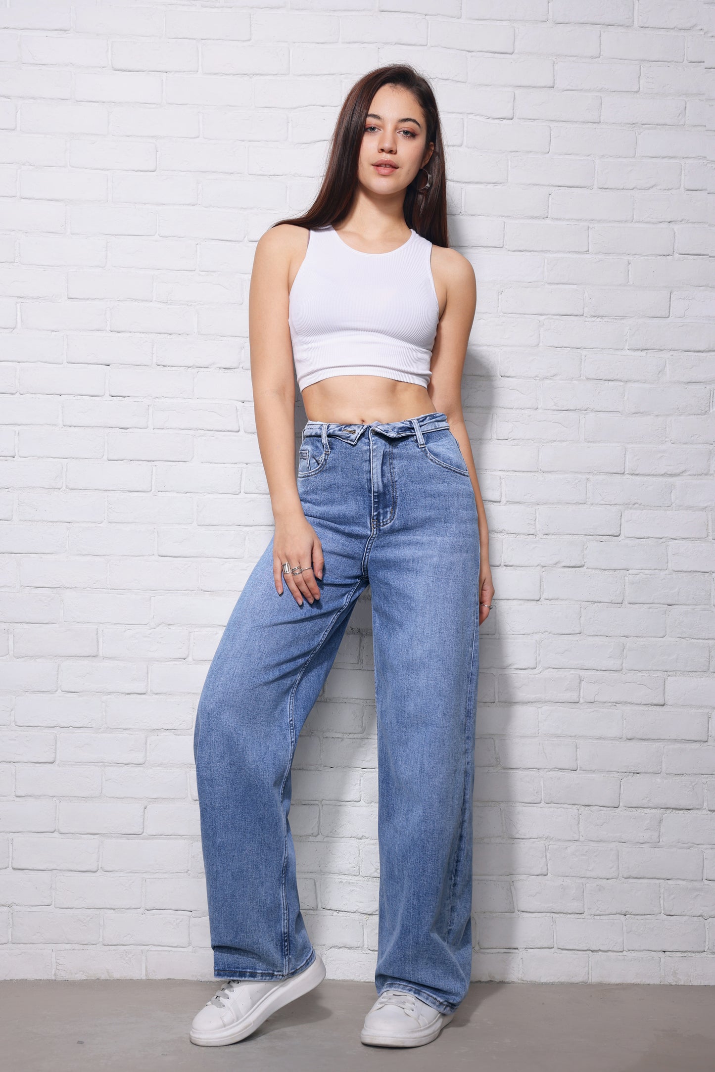 LAVK Super Stretch Tie Waist Wide Leg Jeans