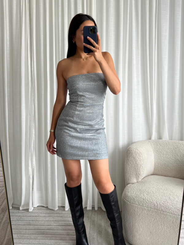 Strapless Glanzende Mini Jurk