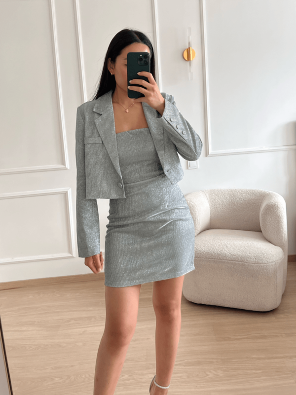 Strapless Glanzende Mini Jurk - Afbeelding 4