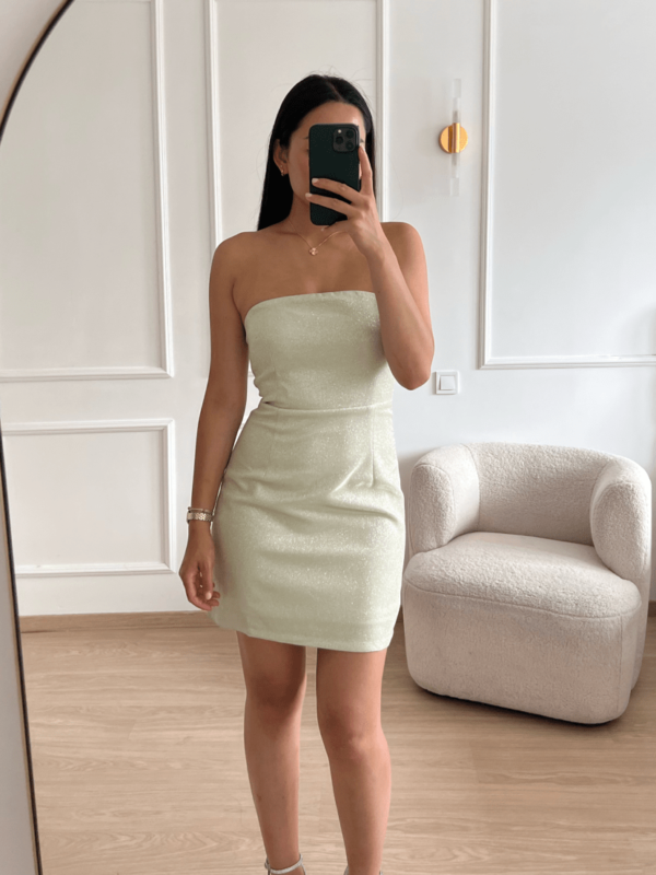 Strapless Glanzende Mini Jurk - Afbeelding 6