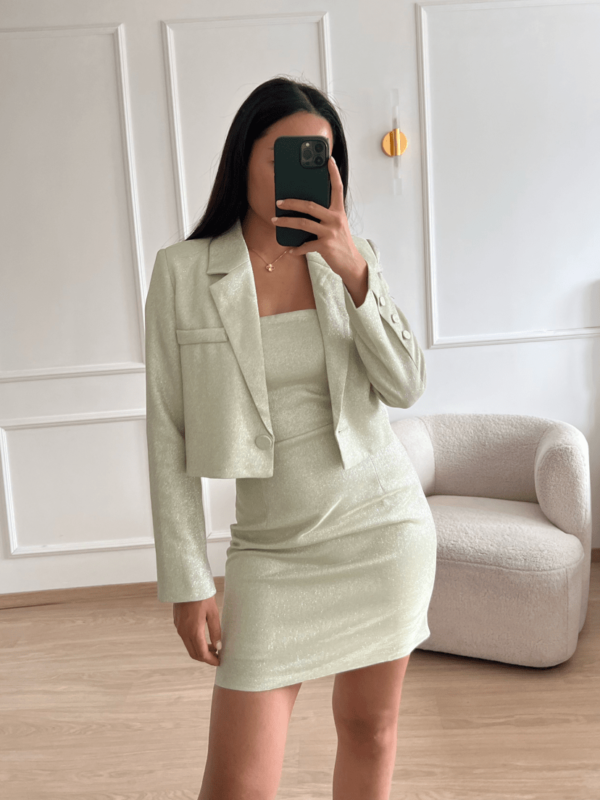 Strapless Glanzende Mini Jurk - Afbeelding 7