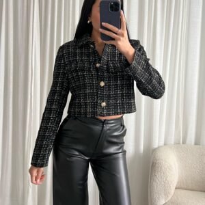 Cropped Tweed Jasje met Gouden Knopen