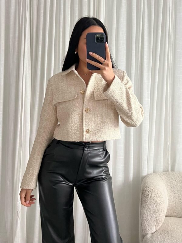 Cropped Tweed Jasje met Gouden Knopen - Afbeelding 4