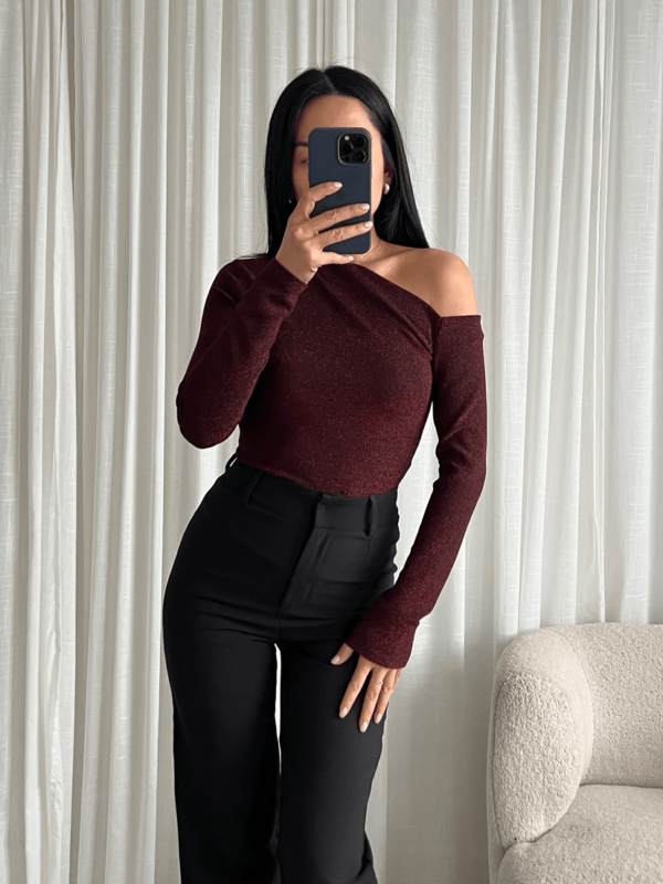 One-Shoulder Glimmende Top - Afbeelding 2