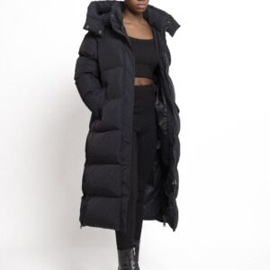 Lange Puffer Jas met Afneembare Capuchon Zwart