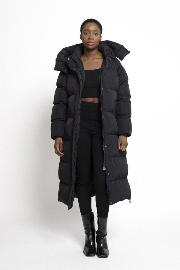 Lange Puffer Jas met Afneembare Capuchon Zwart - Afbeelding 2