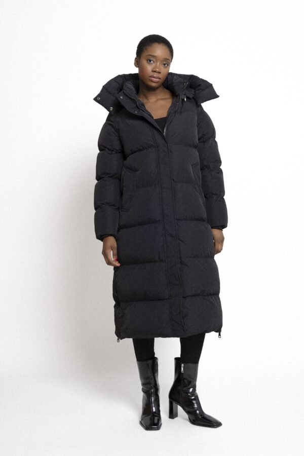 Lange Puffer Jas met Afneembare Capuchon Zwart - Afbeelding 3
