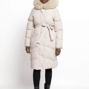 Beige Puffer Jas met Luxe Bontkraag