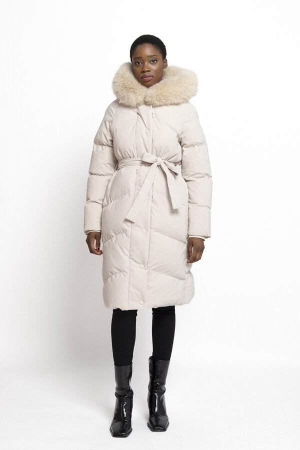 Beige Puffer Jas met Luxe Bontkraag