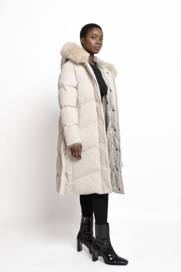 Beige Puffer Jas met Luxe Bontkraag - Afbeelding 2