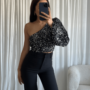 One Schoulder Pailletten Top