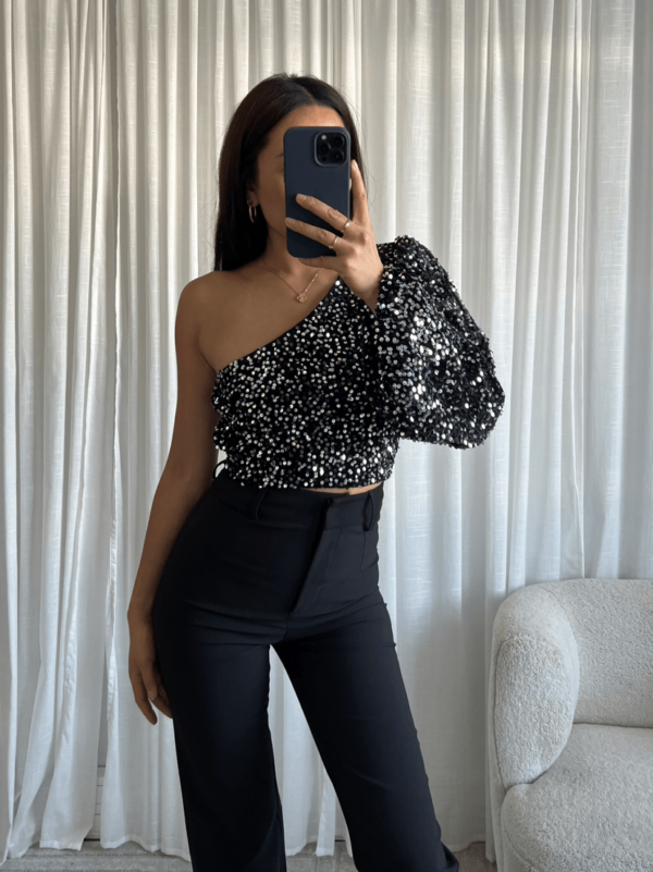One Schoulder Pailletten Top