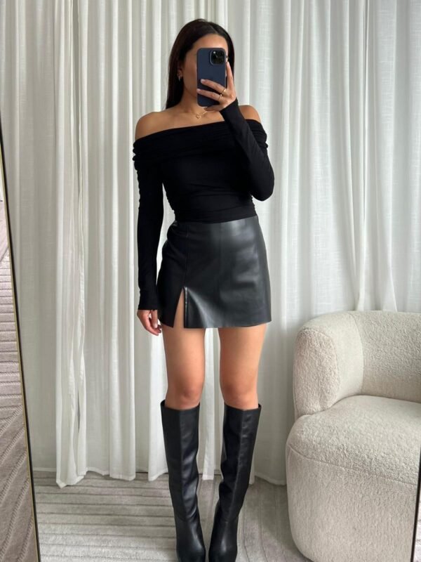 Leren Skort met split - Afbeelding 2