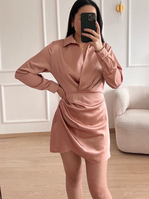 Satijnen Draped Mini Jurk - Afbeelding 4
