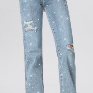 Super Stretch Rhinestone Jeans – Dirty Wash Blauw