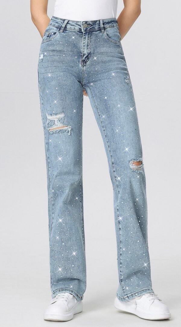 Super Stretch Rhinestone Jeans – Dirty Wash Blauw