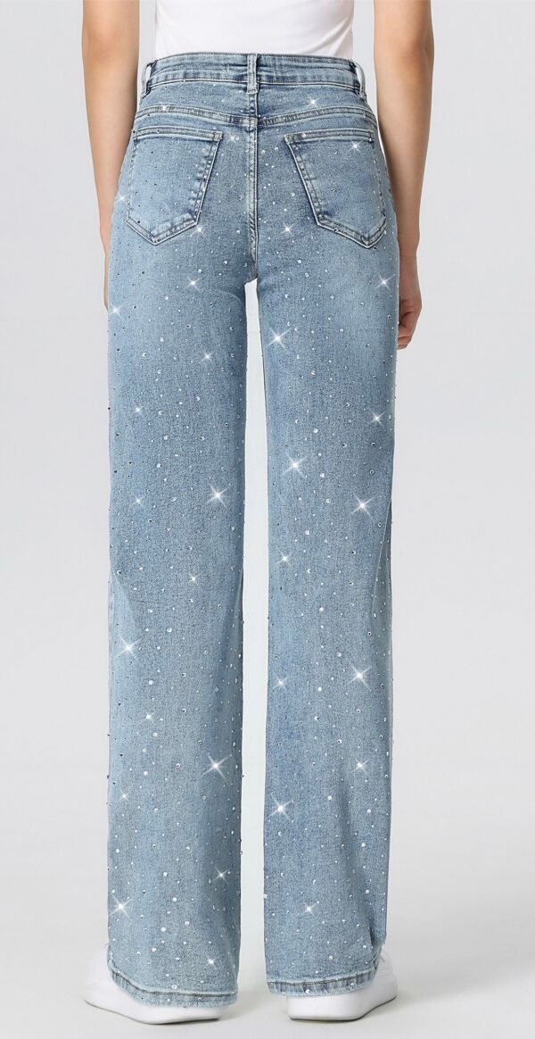 Super Stretch Rhinestone Jeans – Dirty Wash Blauw - Afbeelding 2