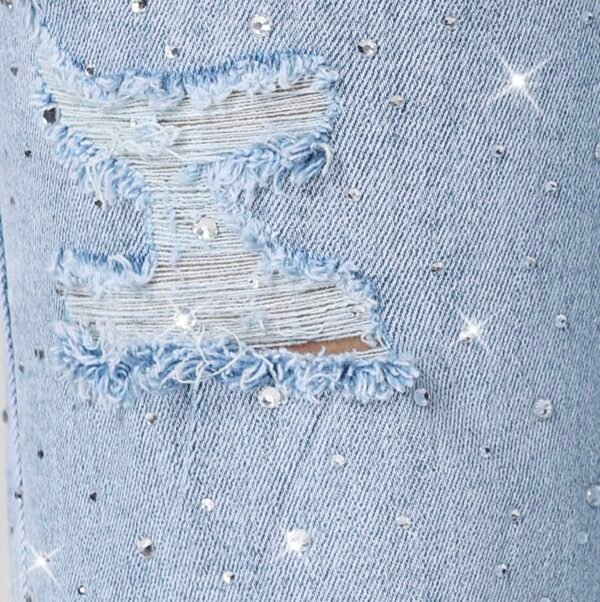 Super Stretch Rhinestone Jeans – Lichtblauw - Afbeelding 3