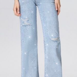 Super Stretch Rhinestone Jeans – Lichtblauw