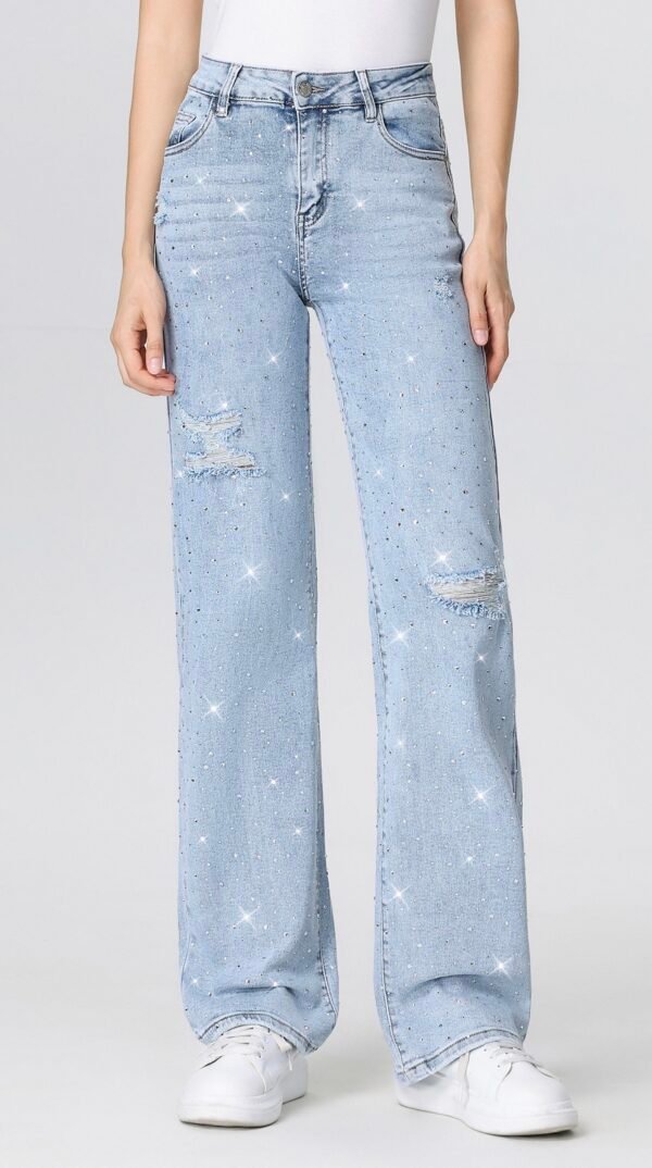 Super Stretch Rhinestone Jeans – Lichtblauw