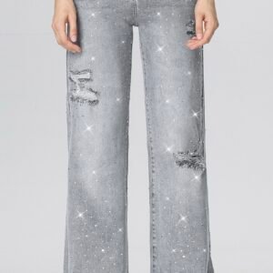 Super Stretch Rhinestone Jeans – Grijs