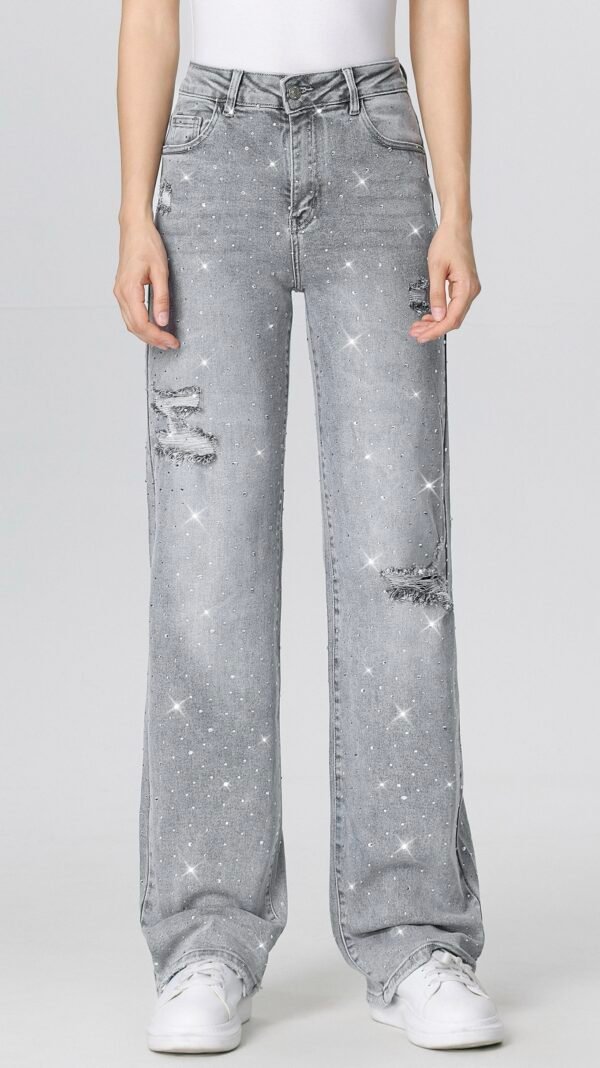 Super Stretch Rhinestone Jeans – Grijs