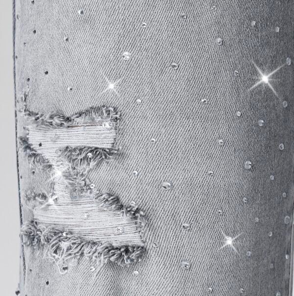Super Stretch Rhinestone Jeans – Grijs - Afbeelding 3