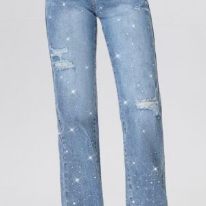 Super Stretch Rhinestone Jeans – Medium Blauw