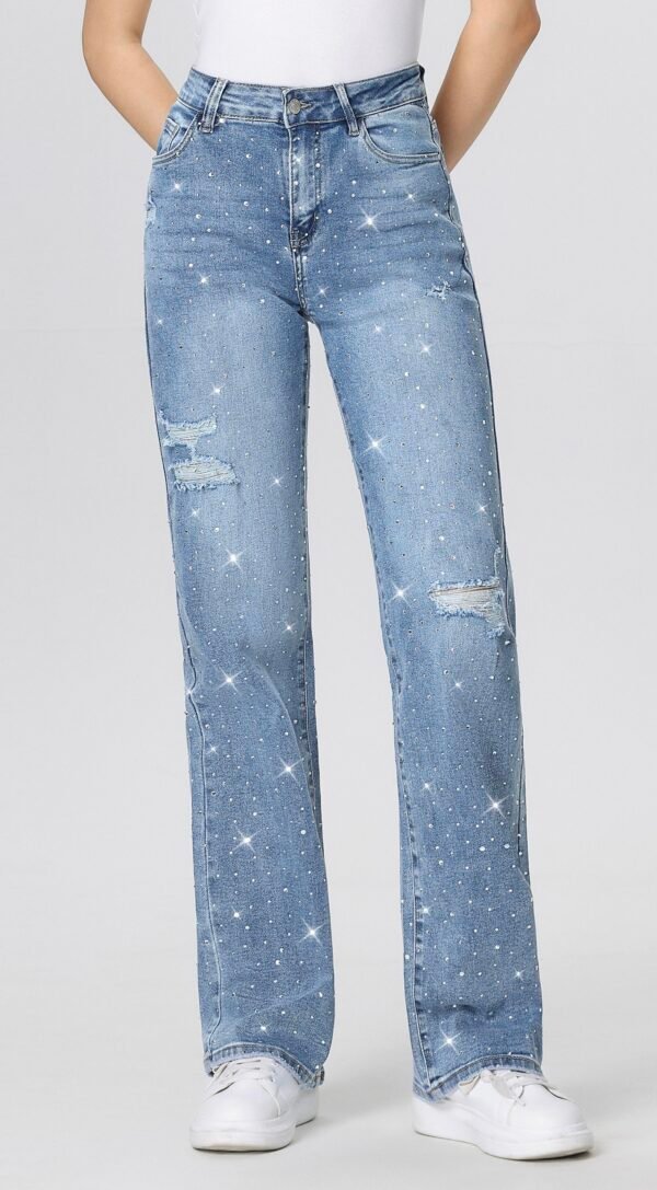 Super Stretch Rhinestone Jeans – Medium Blauw